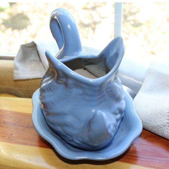 Vintage Blue Swan Planter with Drain Tray - Picture 4 of 7